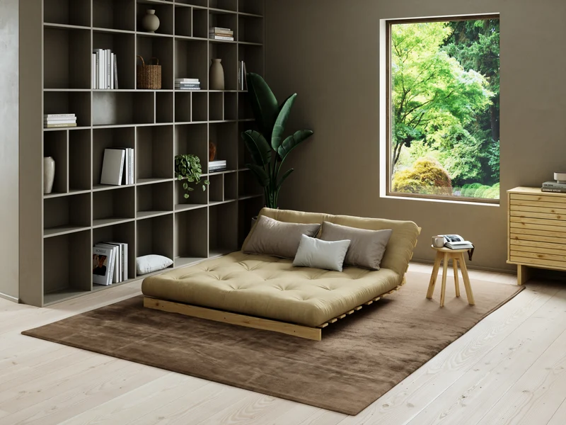 Canapé-lit beige wheat pin massif Roots 160 - Karup Design