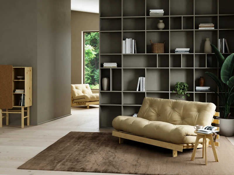 Canapé-lit beige wheat pin massif Roots 160 - Karup Design