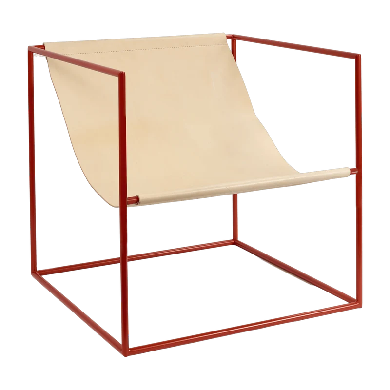 Fauteuil en métal rouge et cuir beige 62x62x61cm Solo Seat - valerie_objects