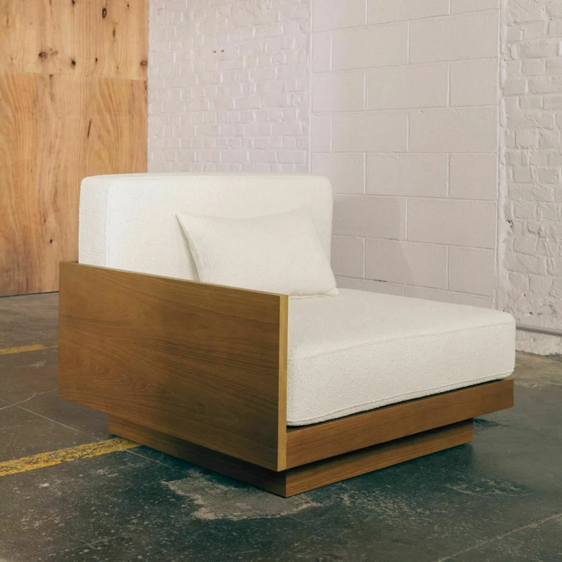 Module d'extérieur avec accoudoir en Iroko et bouclette Crème Georges - Gabrielle Paris