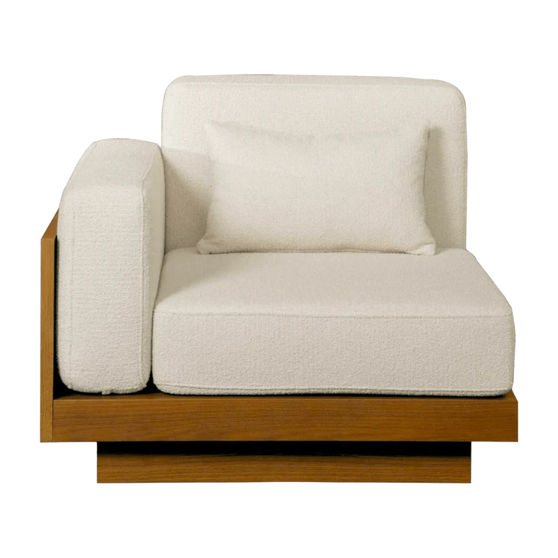 Grand module d'extérieur avec accoudoir en Iroko et bouclette Crème Georges - Gabrielle Paris