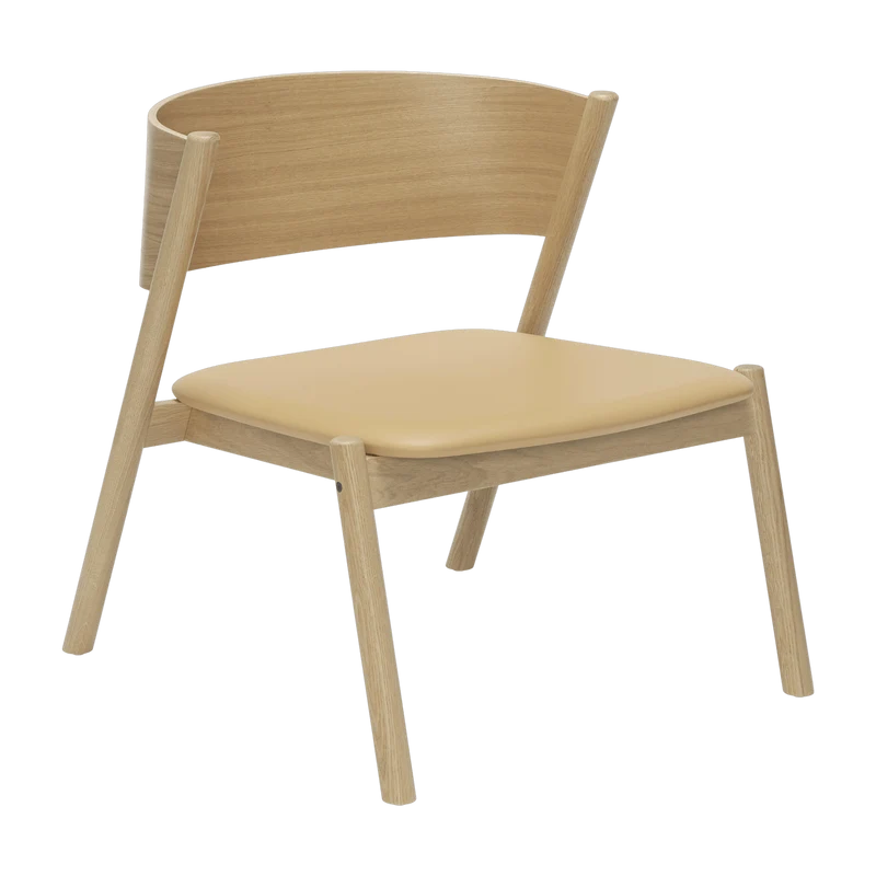 Fauteuil en chêne naturel et cuir beige Oblique - Hübsch