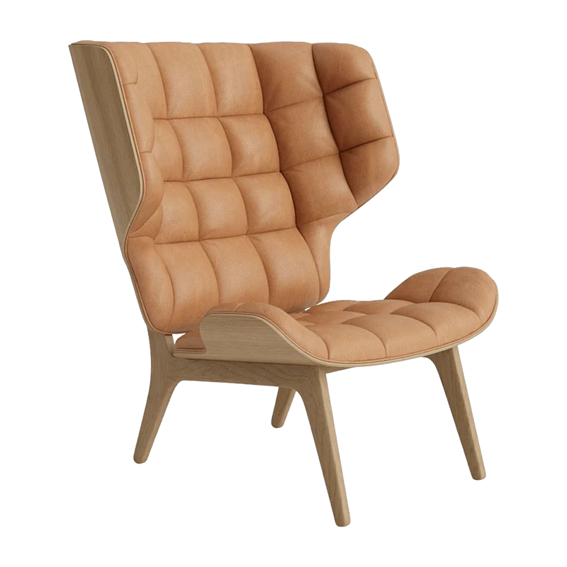Fauteuil en chêne naturel et rembourrage en cuir camel Mammoth - NORR11
