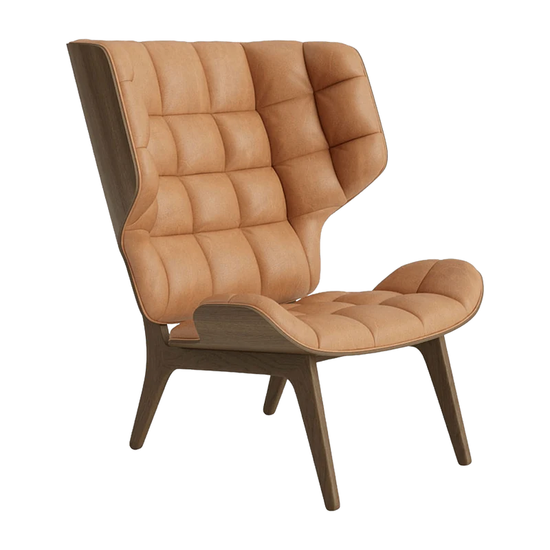 Fauteuil en chêne fumé clair et rembourrage en cuir camel Mammoth - NORR11