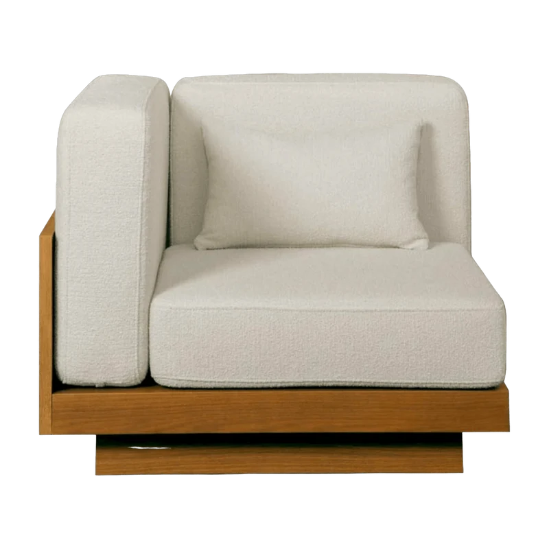 Fauteuil d'angle d'extérieur en Iroko et bouclette Crème Georges - Gabrielle Paris