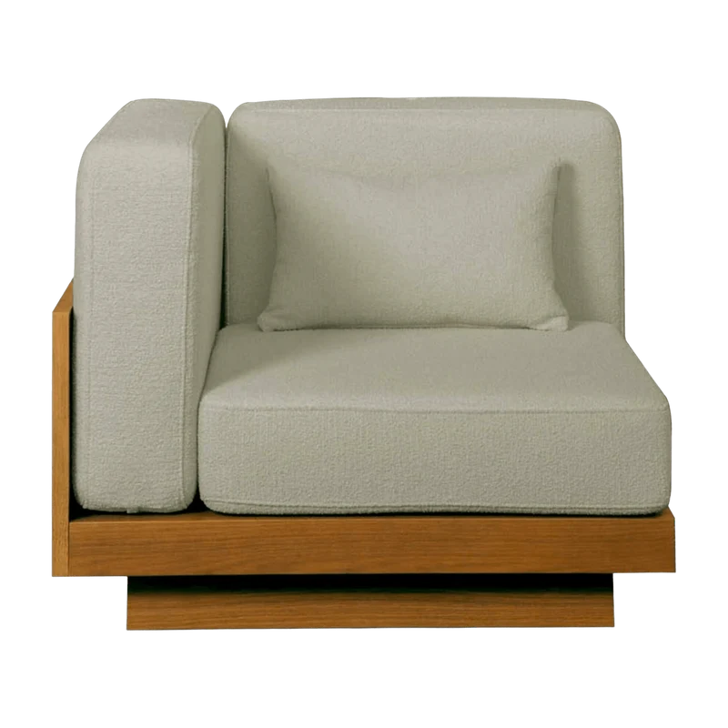 Fauteuil d'angle d'extérieur en Iroko et bouclette Naturel Georges - Gabrielle Paris