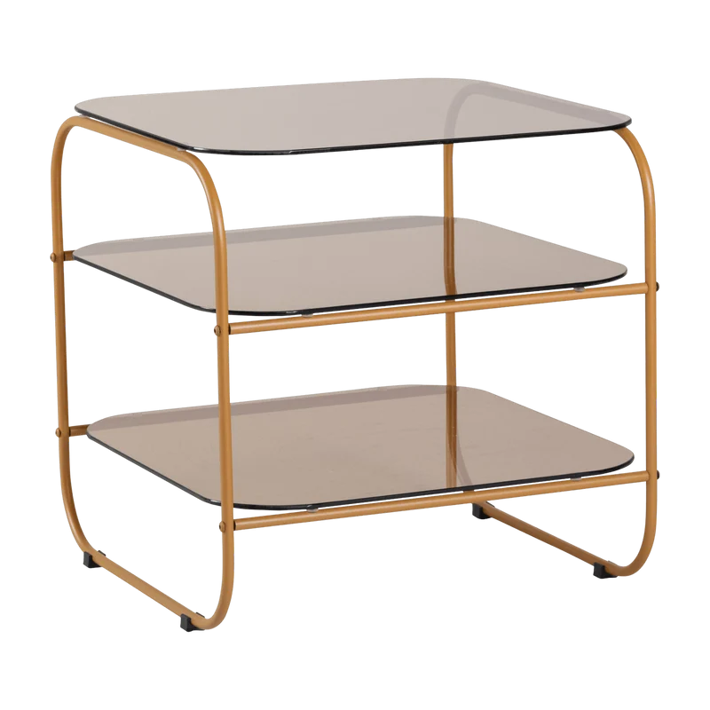 Table marron et orange en fer avec plateau en verre Echo - Hübsch