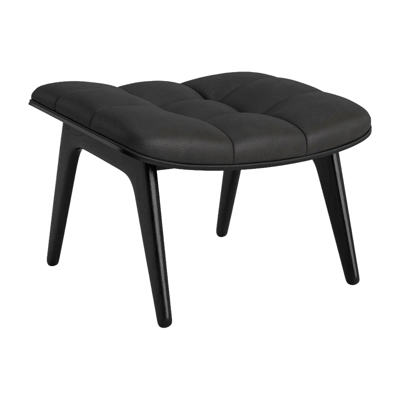 Repose-pieds en chêne noir et rembourrage en cuir anthracite Mammoth - NORR11