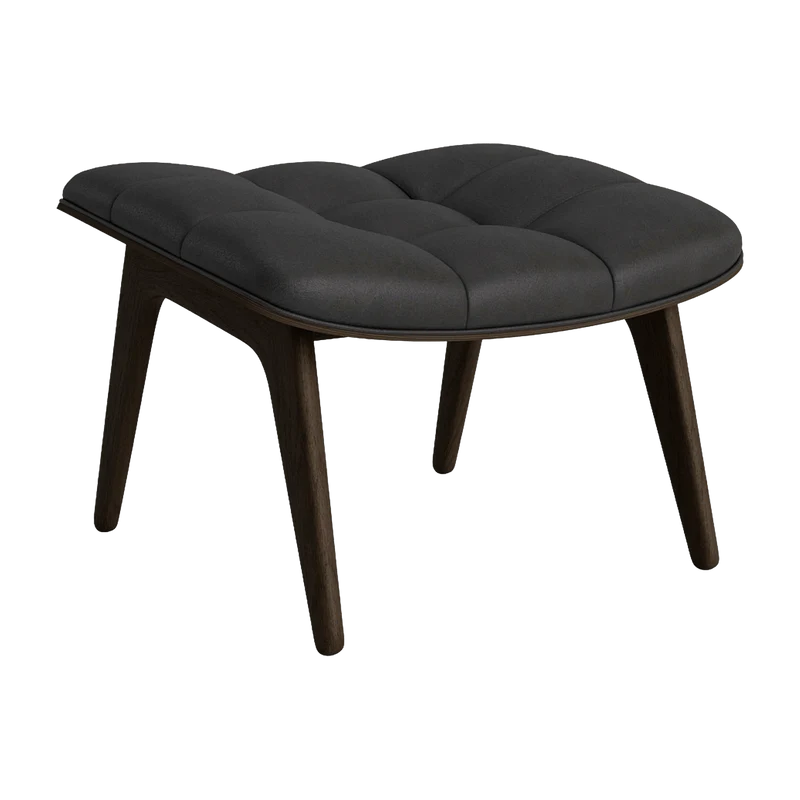 Repose-pieds en chêne fumé et rembourrage en cuir anthracite Mammoth - NORR11