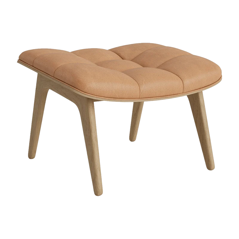 Repose pieds en chêne naturel et rembourrage en cuir camel Mammoth - NORR11