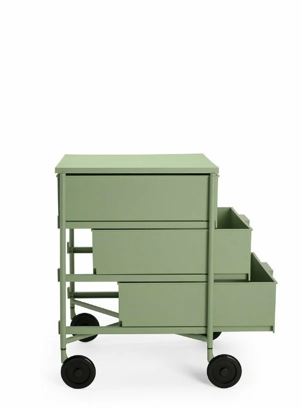 3 Caissons sur roulettes vert MOBIL MAT - Kartell