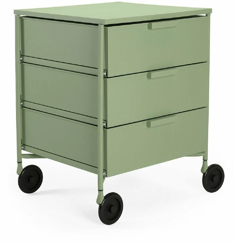 3 Caissons sur roulettes vert MOBIL MAT - Kartell