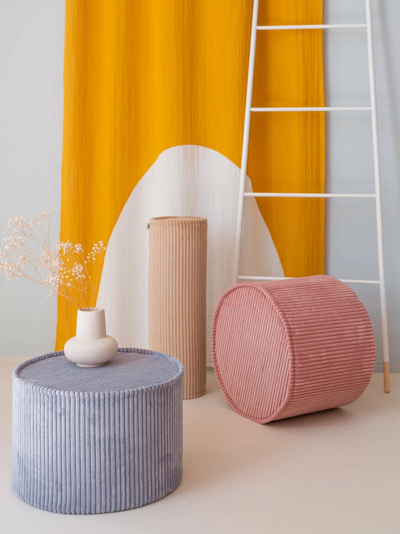 Pouf rond en velours côtelé rose 25 x 40 cm - Wigiwama