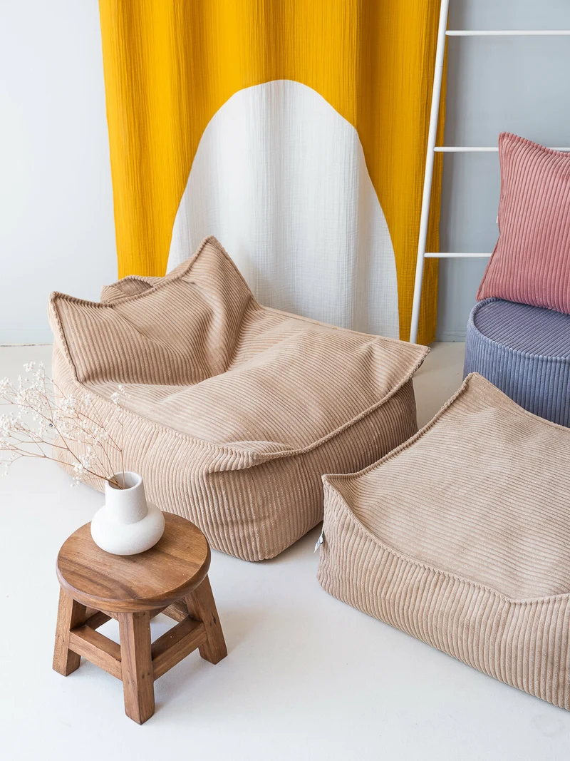 Pouf fauteuil en velours côtelé marron 80 x 70 cm - Wigiwama