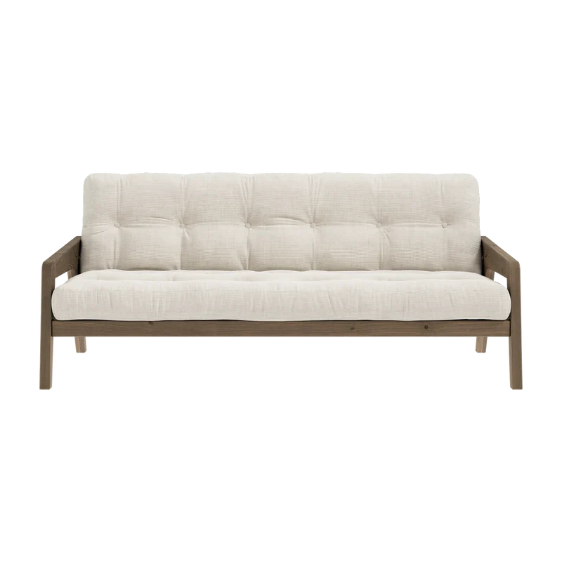 Canapé-lit en bois de pin laqué marron foncé et velours ivoire 204 x 130 cm Grab - Karup Design