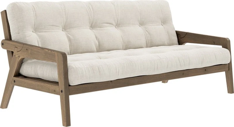 Canapé-lit en bois de pin laqué marron foncé et velours ivoire 204 x 130 cm Grab - Karup Design