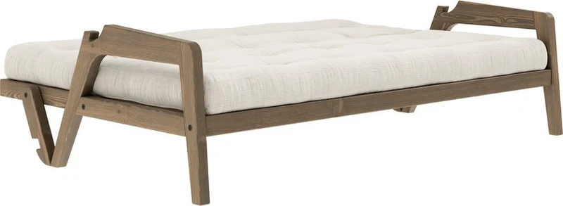 Canapé-lit en bois de pin laqué marron foncé et velours ivoire 204 x 130 cm Grab - Karup Design
