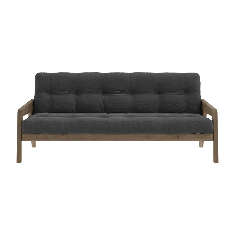 Canapé-lit en bois de pin laqué marron foncé et velours noir charbon 204 x 130 cm Grab - Karup Design