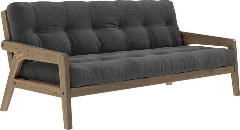 Canapé-lit en bois de pin laqué marron foncé et velours noir charbon 204 x 130 cm Grab - Karup Design