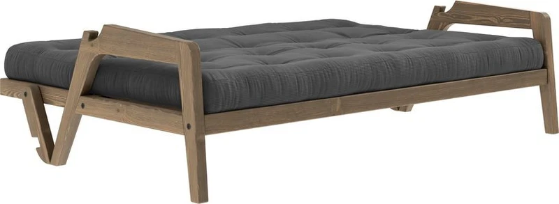 Canapé-lit en bois de pin laqué marron foncé et velours noir charbon 204 x 130 cm Grab - Karup Design