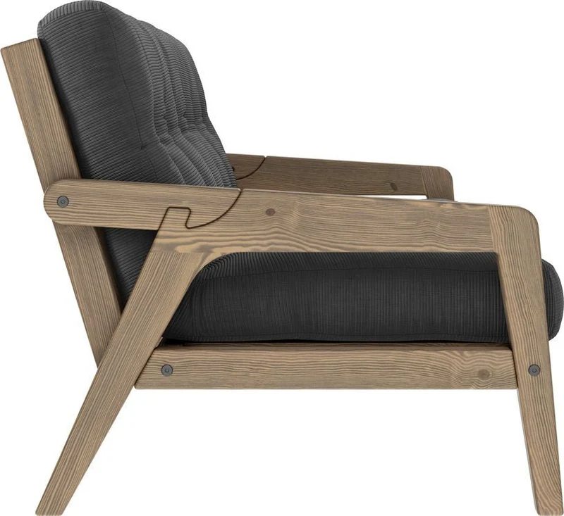 Canapé-lit en bois de pin laqué marron foncé et velours noir charbon 204 x 130 cm Grab - Karup Design