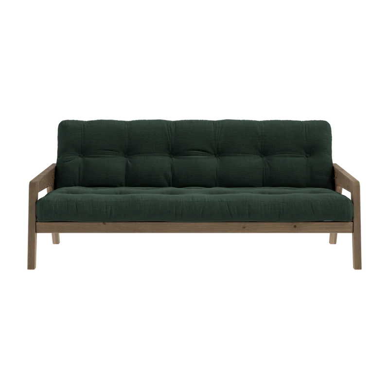 Canapé-lit en bois de pin laqué marron foncé et velours vert algue 204 x 130 cm Grab - Karup Design