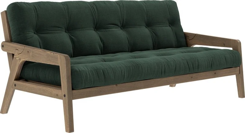 Canapé-lit en bois de pin laqué marron foncé et velours vert algue 204 x 130 cm Grab - Karup Design