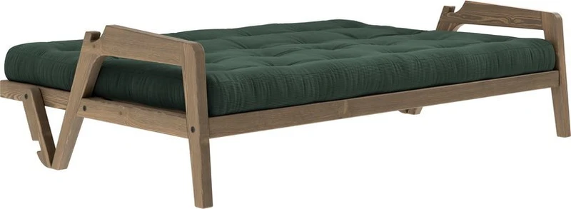 Canapé-lit en bois de pin laqué marron foncé et velours vert algue 204 x 130 cm Grab - Karup Design