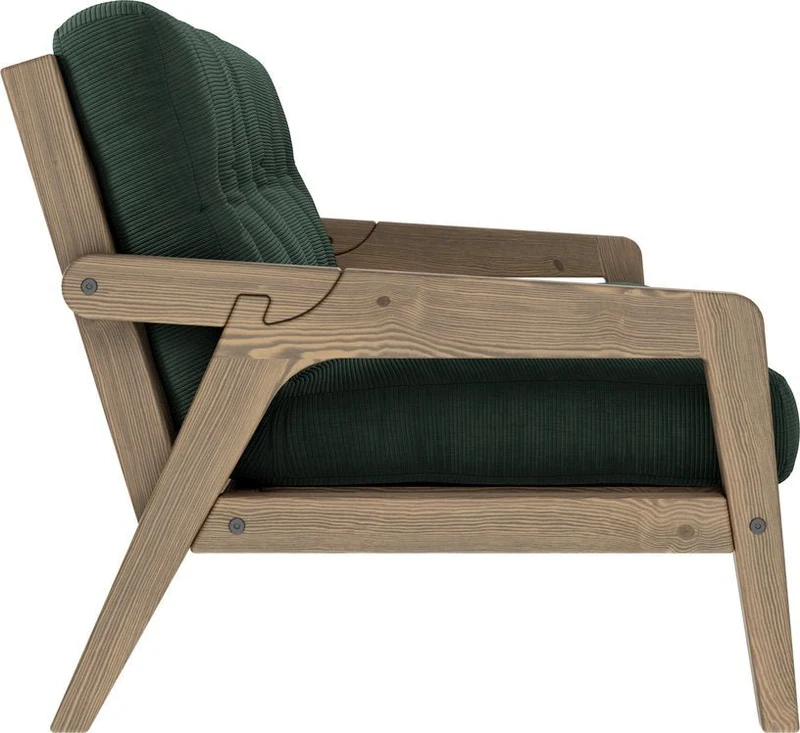 Canapé-lit en bois de pin laqué marron foncé et velours vert algue 204 x 130 cm Grab - Karup Design