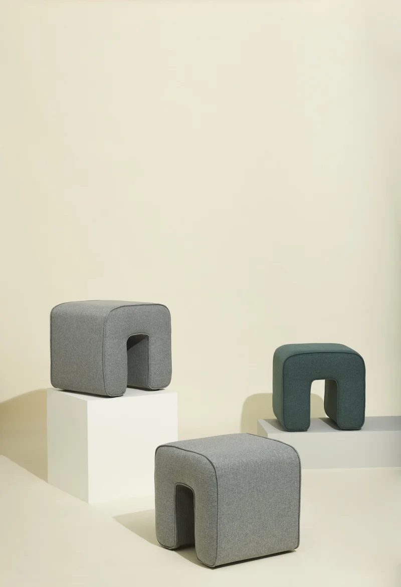 Pouf gris en tissu Sculpture - Hübsch