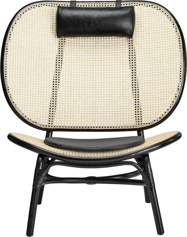 Fauteuil en osier noir et coussins en cuir noir Nomad - NORR11