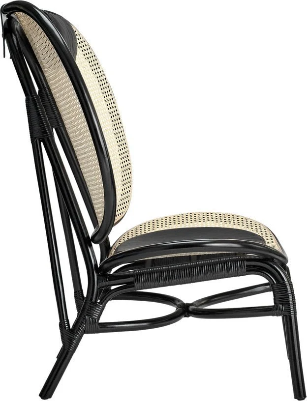 Fauteuil en osier noir et coussins en cuir noir Nomad - NORR11