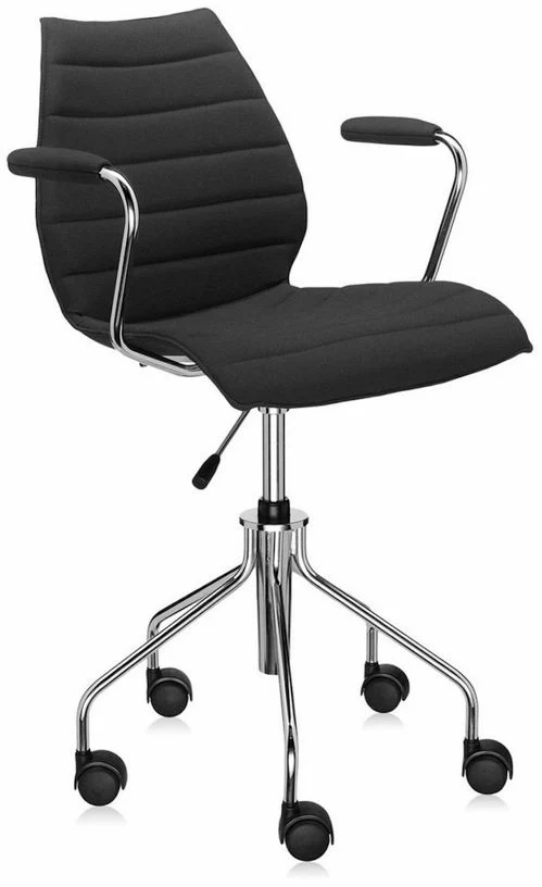 Chaise noire à roulettes avec accoudoirs Maui Soft Trevira - Kartell