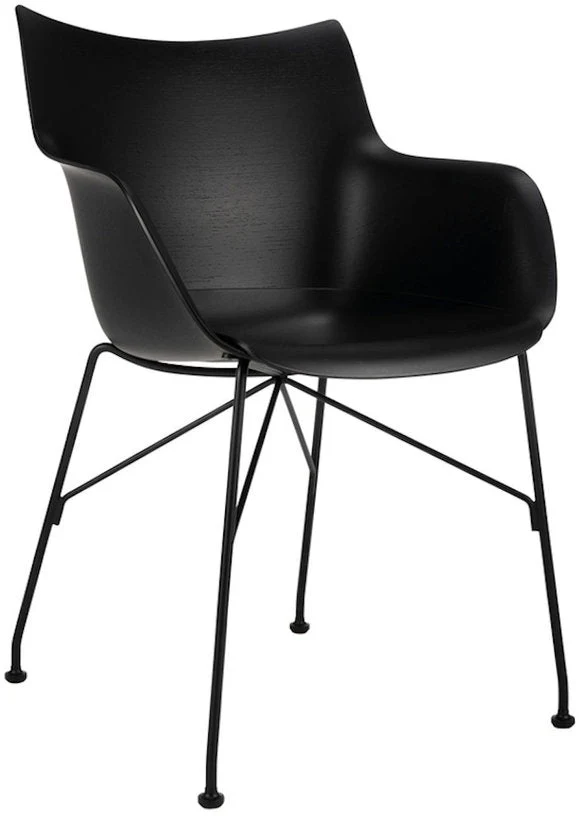 Chaise avec accoudoirs noir en bois plaqué Q/Wood - Kartell