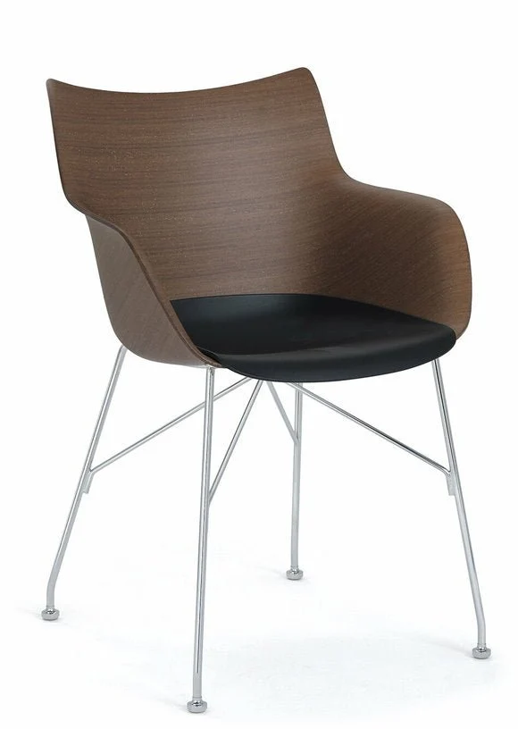 Chaise avec accoudoirs marron en bois plaqué Q/Wood - Kartell