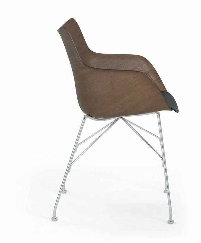 Chaise avec accoudoirs marron en bois plaqué Q/Wood - Kartell