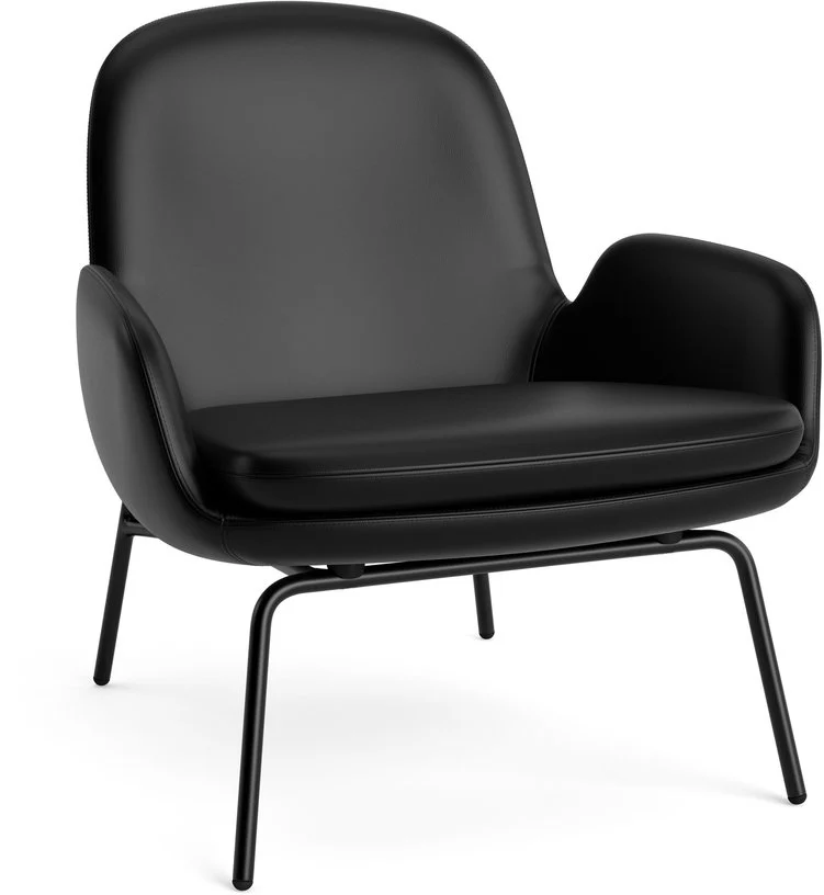 Fauteuil bas avec pieds en acier noir et assise en cuir noir Era - Normann Copenhagen