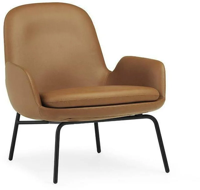 Fauteuil bas avec pieds en acier noir et assise en cuir noir Era - Normann Copenhagen