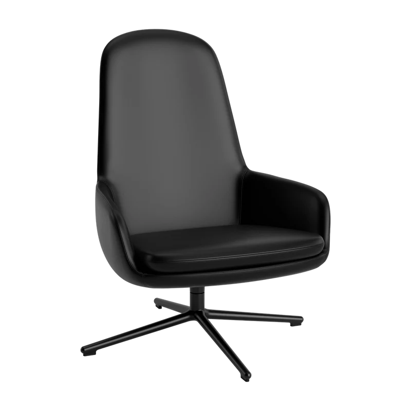 Fauteuil haut pivotant avec pieds en acier noir et assise en cuir noir Era - Normann Copenhagen