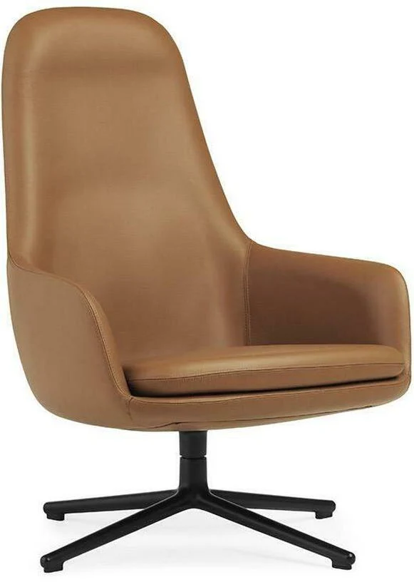 Fauteuil haut pivotant avec pieds en acier noir et assise en cuir noir Era - Normann Copenhagen