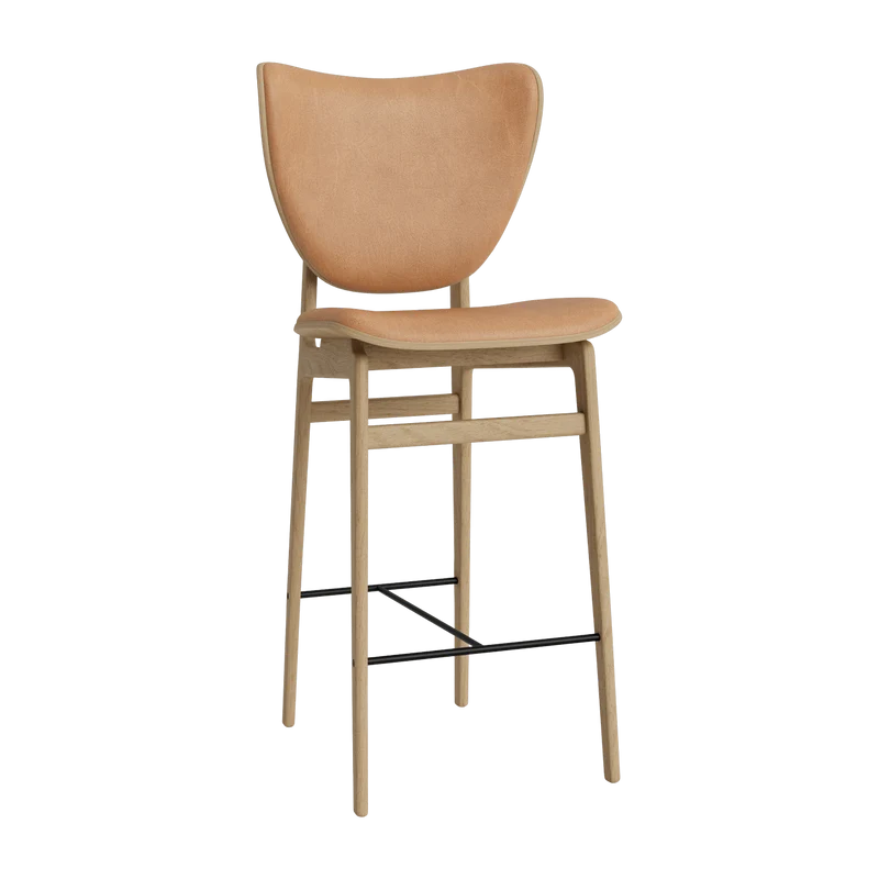 Chaise de bar en chêne naturel avec rembourrage en cuir camel 75 cm Elephant - NORR11