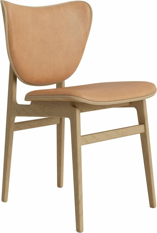 Chaise en chêne naturel avec rembourrage en cuir camel Elephant - NORR11