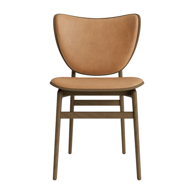 Chaise en chêne fumé clair avec rembourrage en cuir camel Elephant - NORR11