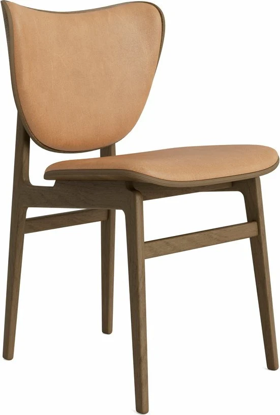 Chaise en chêne fumé clair avec rembourrage en cuir camel Elephant - NORR11