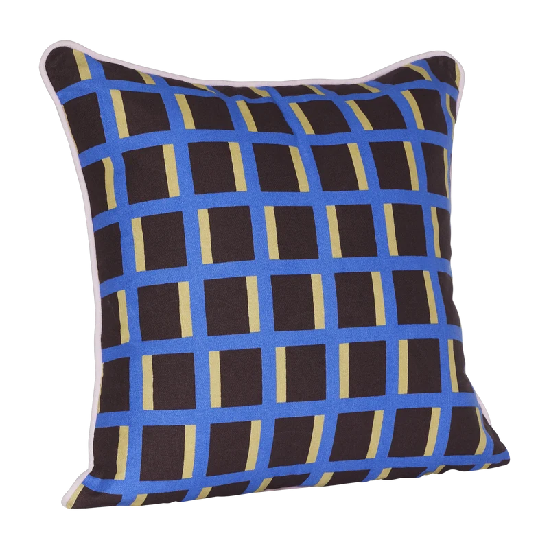 Coussin carré en coton bleu et marron 50 cm - Hübsch