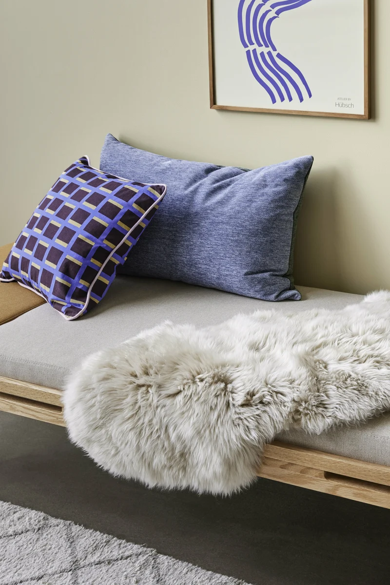 Coussin carré en coton bleu et marron 50 cm - Hübsch