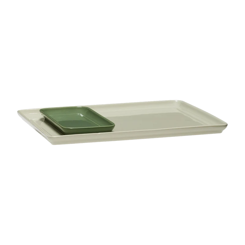 2 Plateaux rectangulaire en poudre de pierre vert Amare - Hübsch