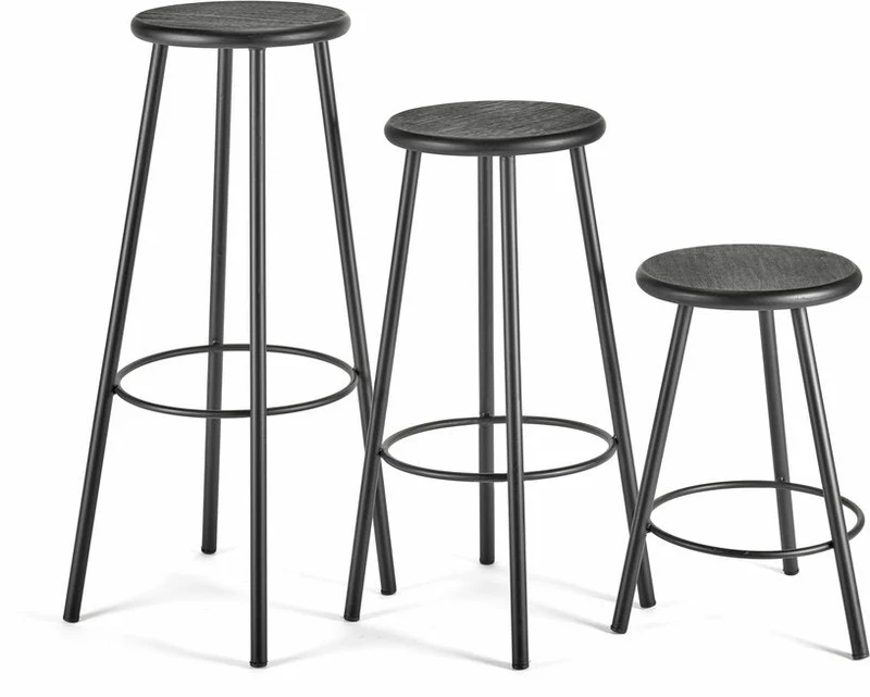 Tabouret de bar en acier et contreplaqué noir 66cm - Serax