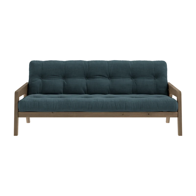 Canapé-lit en bois de pin laqué marron foncé et velours bleu pale 204 x 130 cm Grab - Karup Design