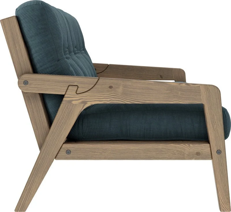 Canapé-lit en bois de pin laqué marron foncé et velours bleu pale 204 x 130 cm Grab - Karup Design